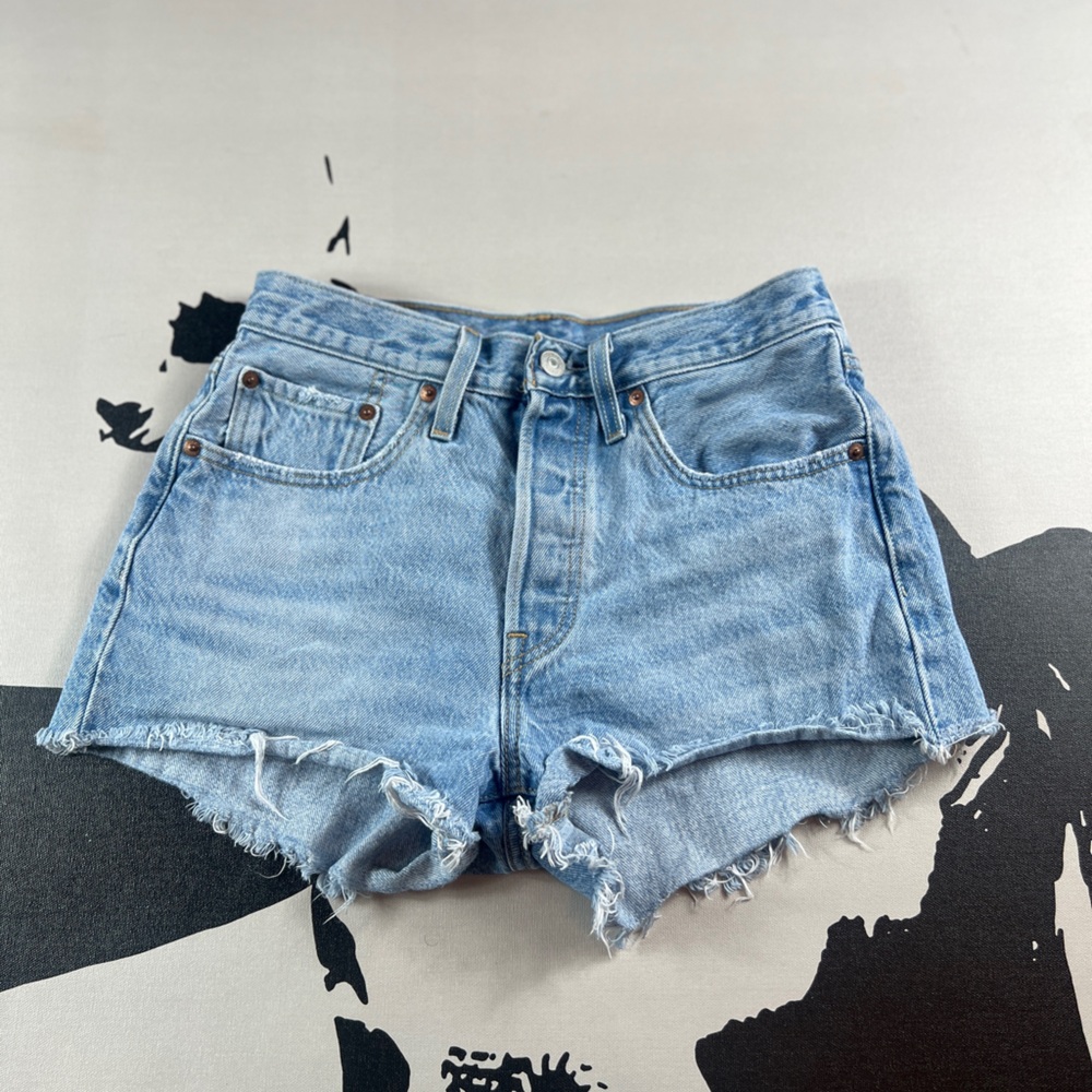 Levi's High Waisted Light Blue Frayed Jean Shorts